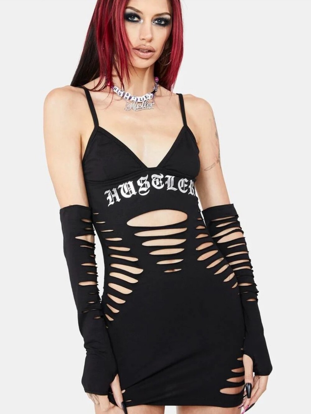 Doll's Kill X  'HUSTLER' Logo Slashed Cut-Out Bodycon Dress